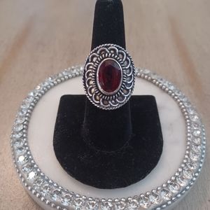 Red Garnet Antique Braided Oval Ring Size  7 3/4
